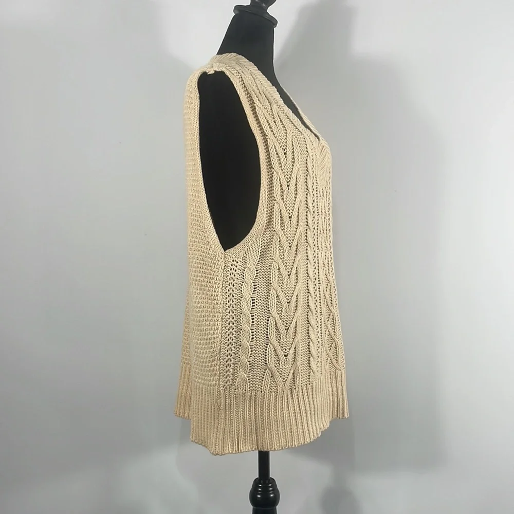 Ivory Sweater Vest,Knit Sweater Vest,Sleeveless Casual Knit,V neck,long,small - Picture 7 of 11